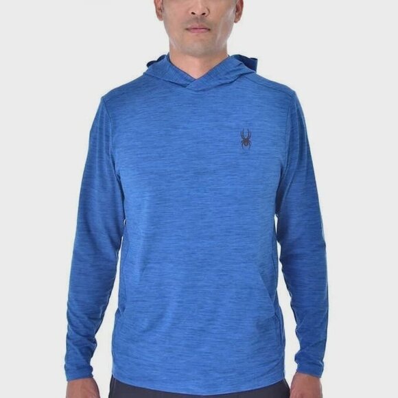 NEW Spyder Active Men's L Blue Hooded Pullover Long sleeve Top - Picture 1 of 9
